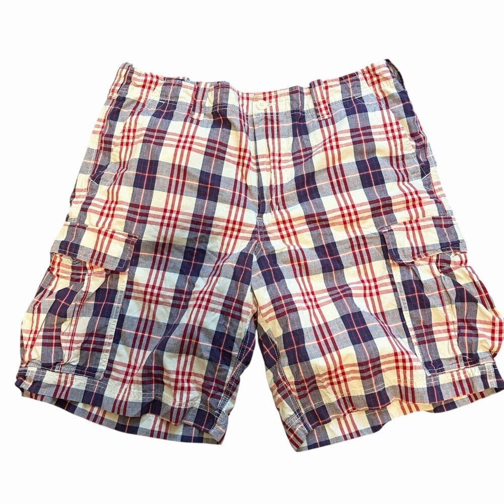 Polo Jeans Carpenter Shorts Size 40 Cargo Cotton Red Blue Plaid Polo Ralph Laure